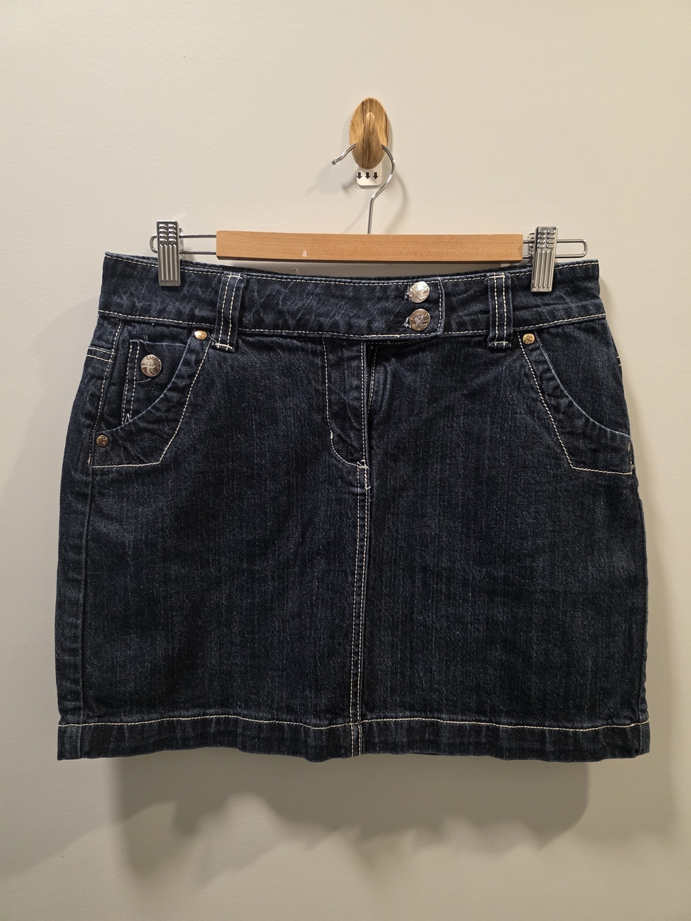 Micro mini skirt Dark Wash Denim Y2K Size 9/10 Stretch bimbocore - Picture 3 of 7